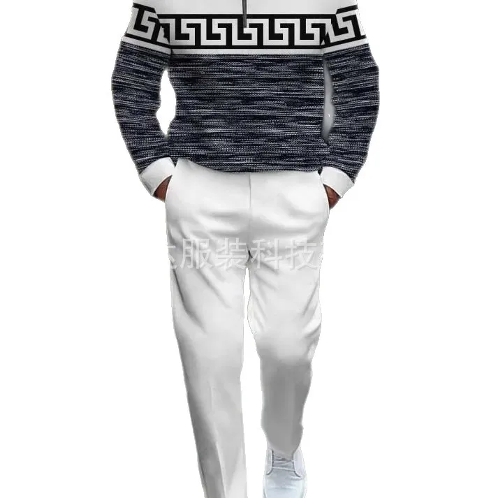 2025 New European and American Amazon Style Men's Sports Set with Half open Placket Zip Pullover  Casual and Fashionable