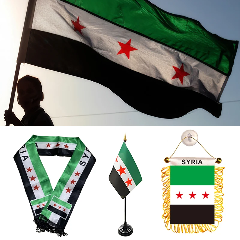 Syria Flag Scarf National flags Banners for Formal Event Syria Table Flag Mini Hanging Flag Three Star Flag for Decor