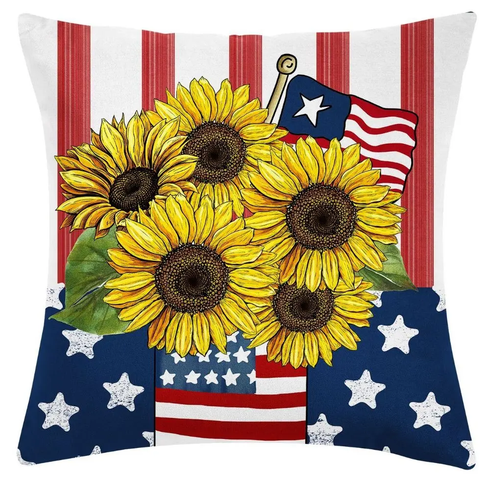 Fashion Short Velvet Independence Day Print Good-looking Durable Cushion Case Wear-resistant Decorate Pillowcase Home