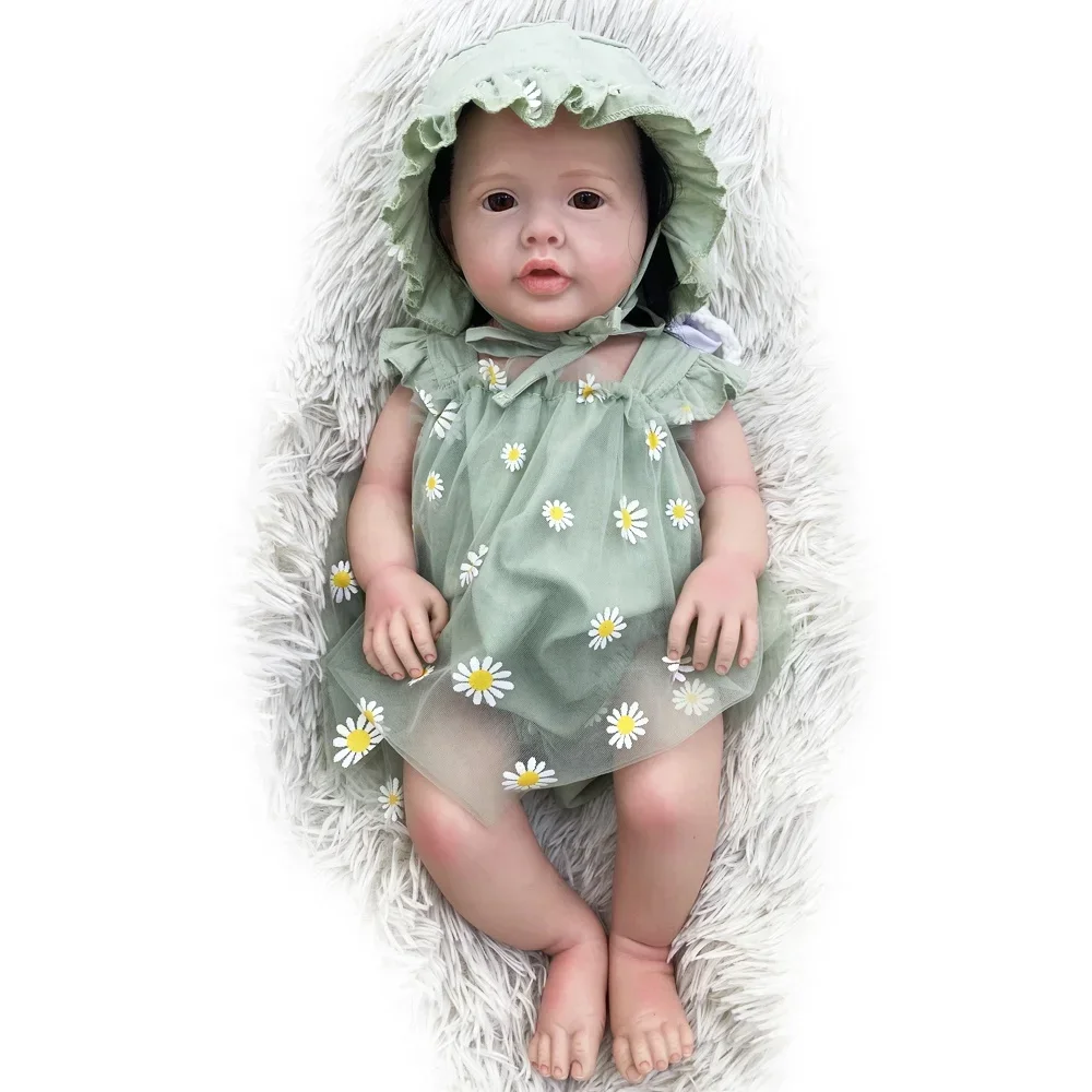 Solid Soft Full Silicone 20Inch/50Cm Reborn Toddler Doll Hand-rooted Hair Painted Dolls Toy   Baby Girl