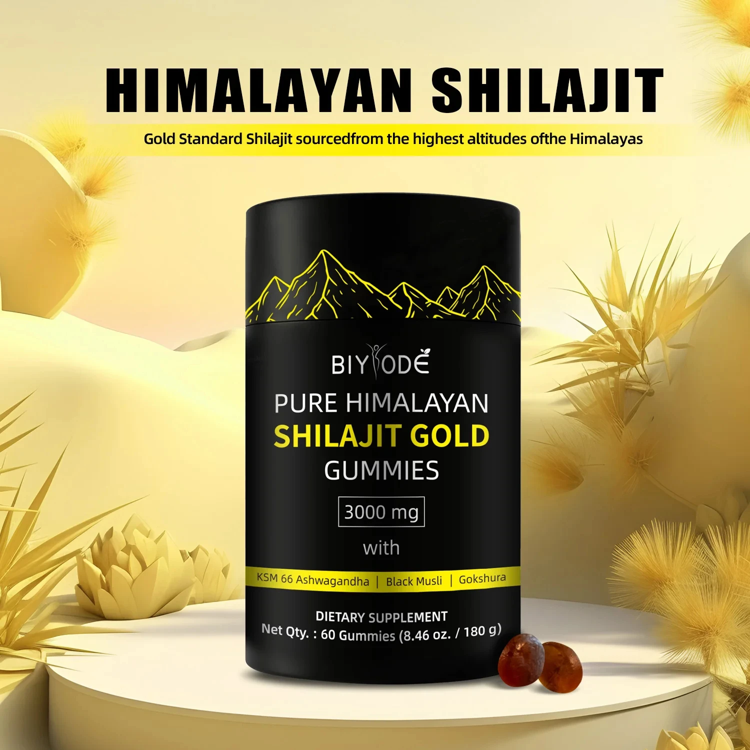 Pure Himalayan Shilajit Gold Gummies 3000mg for Men and Women,Energy and Immune System,Minerals Supplement,60 Count