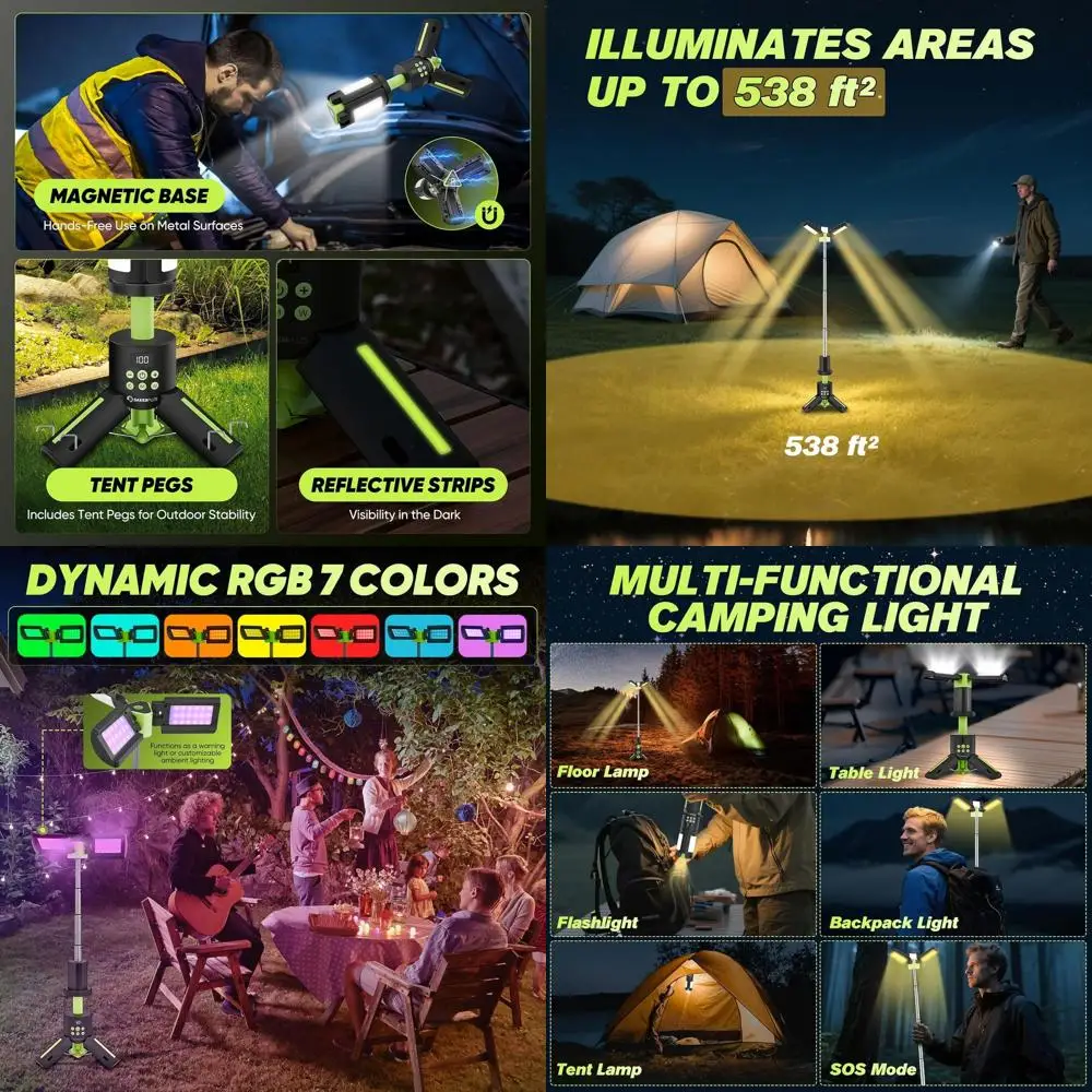 

5000LM Rechargeable LED Camping Lantern with Stand, 9 Color Modes, Collapsible for Outdoor and Emergency Use