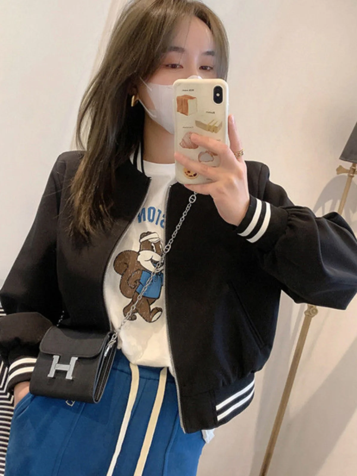

High Waist Baseball Jaet Women's Faion ort Sle Korean Version Spring Autumn New Arrival Loose Fit Jaet Top