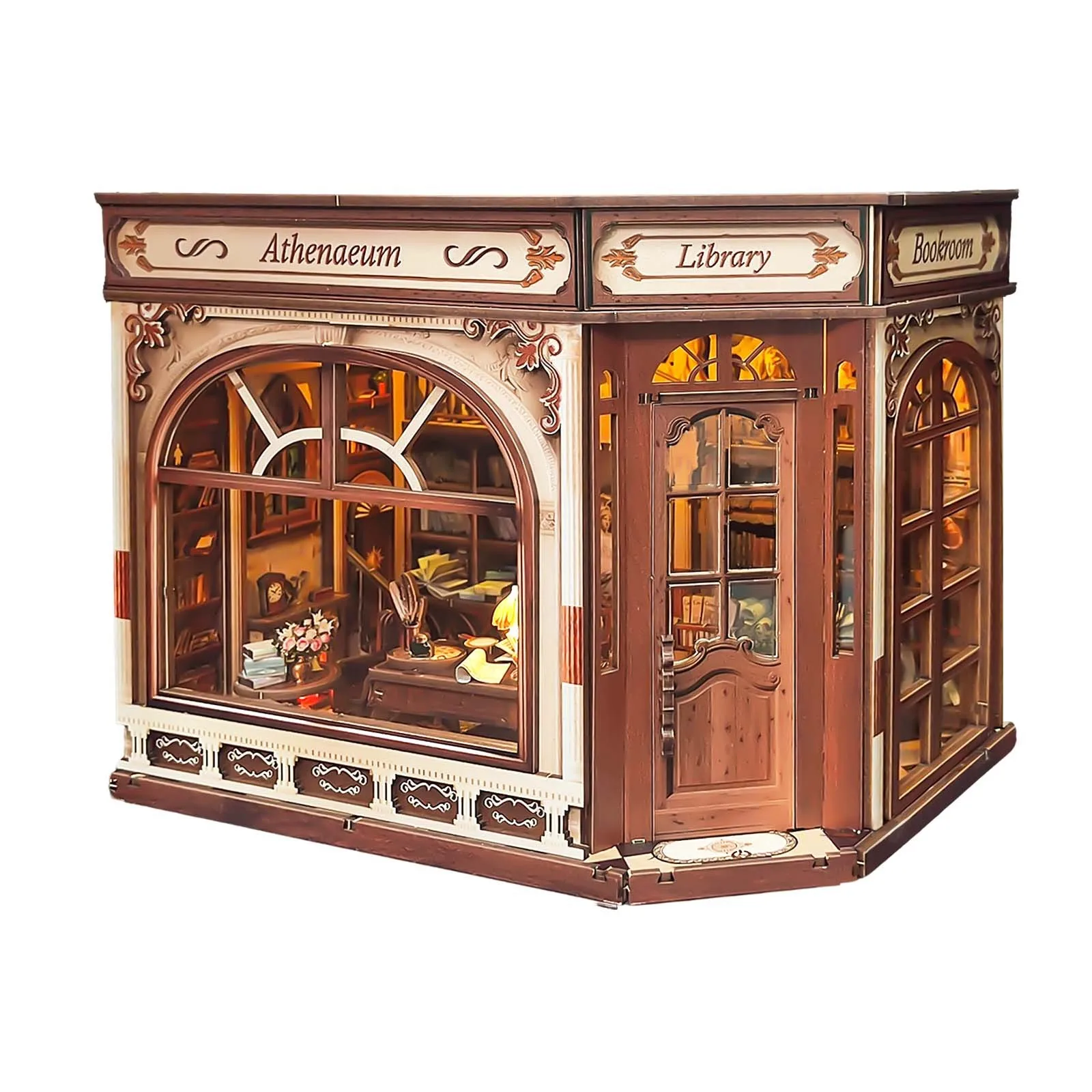 

DIY Wooden Athena's Study Miniature Model Kits With LED Lights Dollhouse with Furniture 3D Puzzle for Friends Birthday Gifts