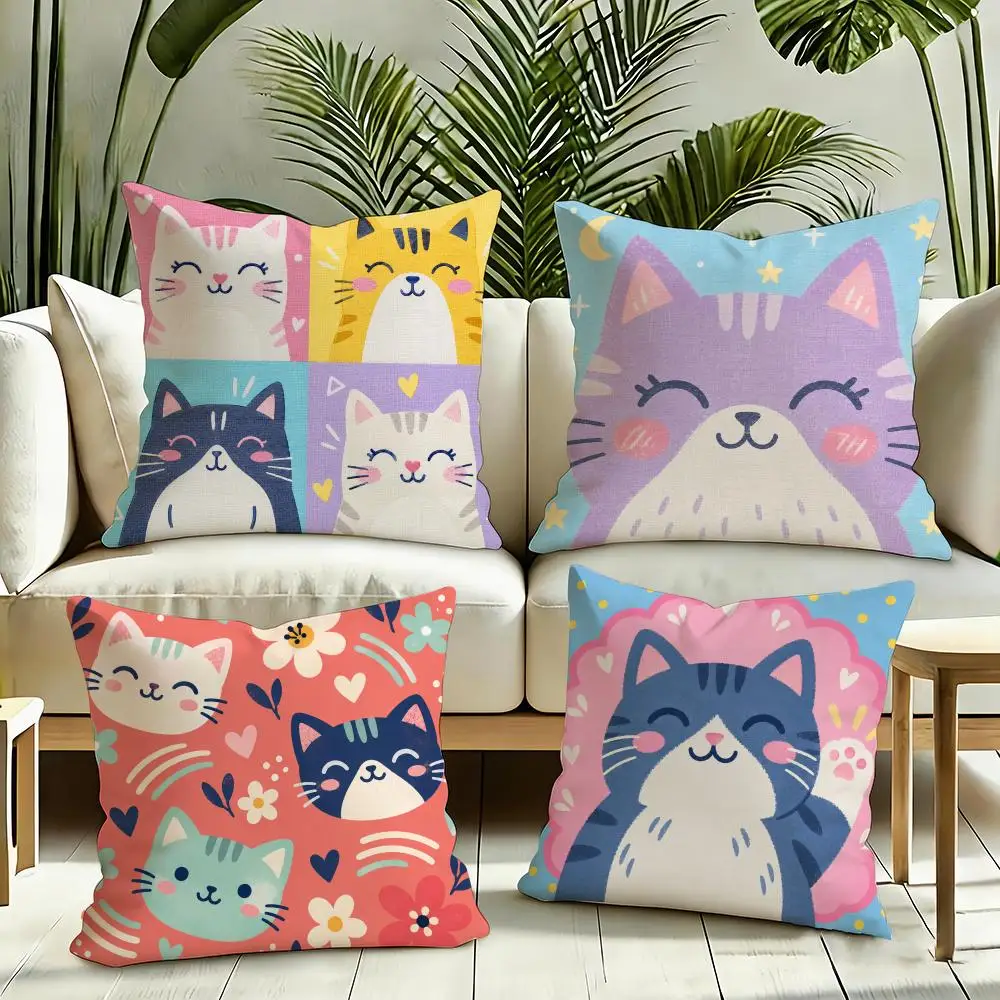 Cute Cat Faces Cushion Cover Silky Short Plush Invisible Zipper Dustproof Sofa Pillow Case for Home Decor