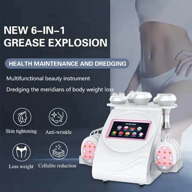 Multi-effect 6 in 1 Vacuum Cavitation 80Khz Liposuction Fat Burning Body Sculpting Skin Tightening Scraping & Cupping Machine