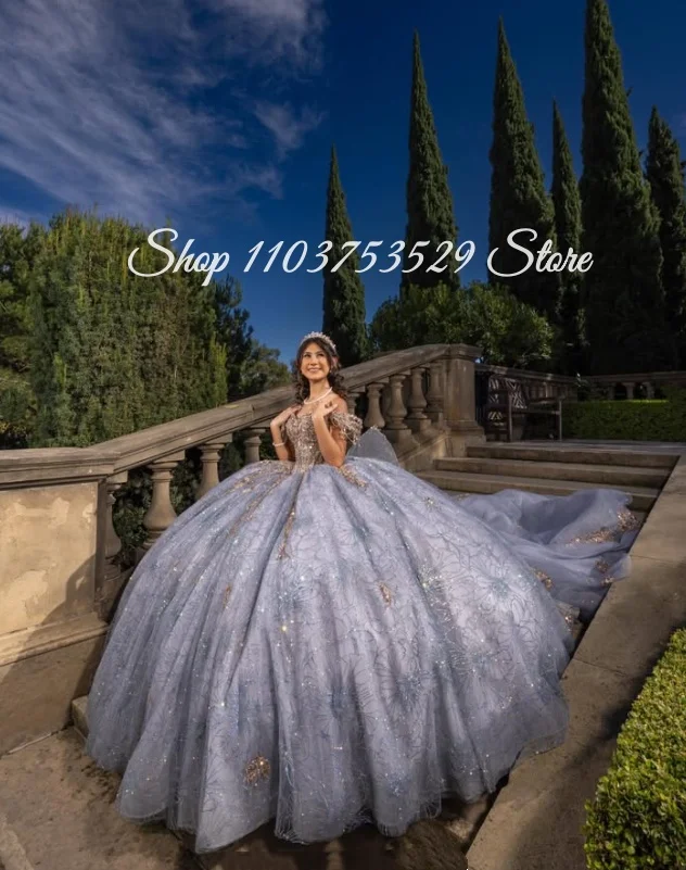 

Gorgeous Quinceañera Dress Customized Bow Sparkling Corset Ball Gowns Vestidos De 15 Quinceañera Sweet 15th Graduation Ball Gown