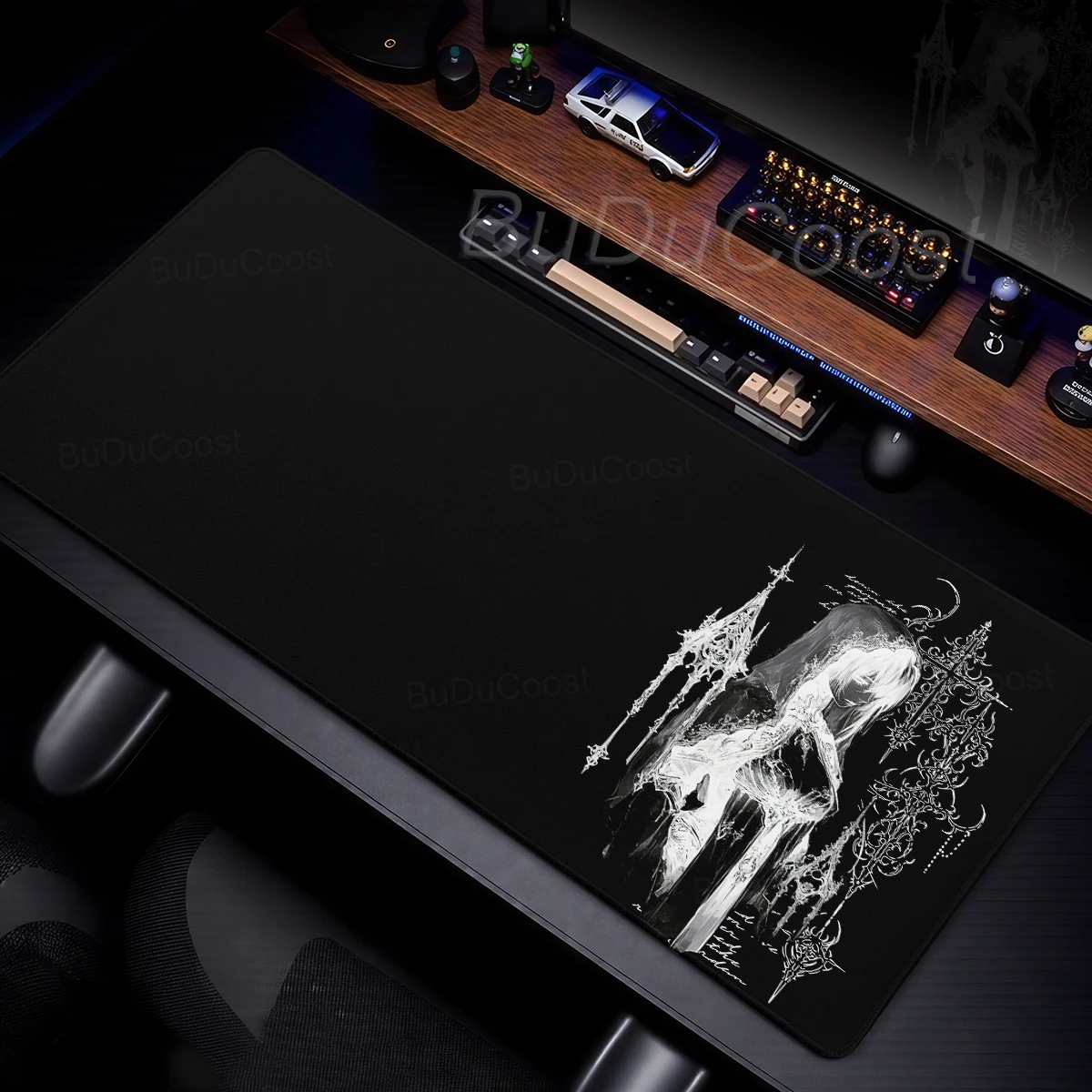 Black White Anime Gothic Girl Mouse Pad Non-Slip Rubber Desk Mat with Stitched Edge E-Sports Keyboard Pads Office PC Accessories