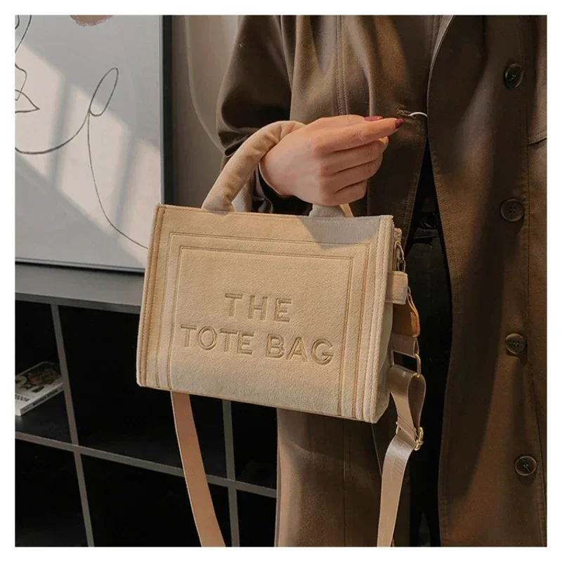 Female Square Tote Crossbody Bag Aesthetic Velour Elegant Letter Print Ladies Shoulder Bags Top Handle Women's Charisma Handbags