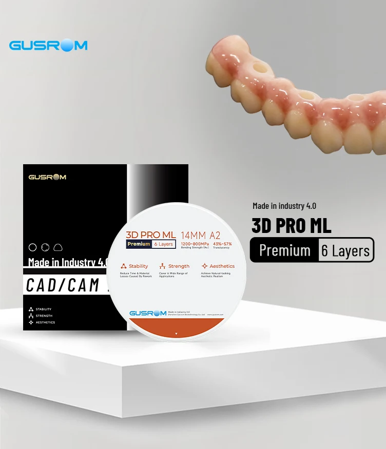 GUSROM 3D PRO ML Premium Mehrschichtiger Zirkonoxid-Block 98mmA2 6 Schichten 1200MPa 57% Transluzenz CAD CAM Dental-Scheibe für Kronen und Brücken – Detail 9