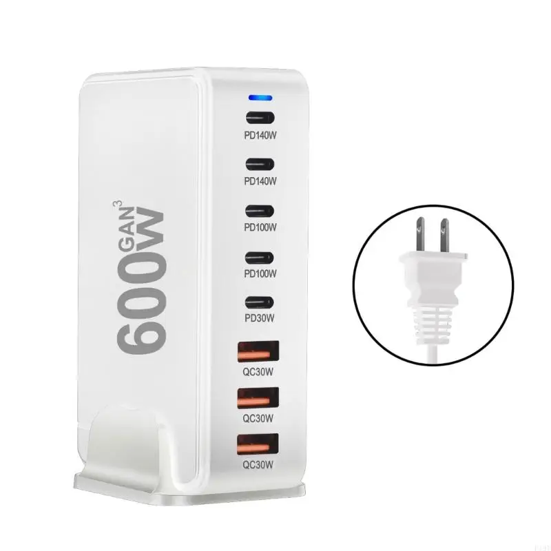 600W Desktop GaNs USB C USB A Charging Station Desktop Mutliport for Fast Laptop Power Adapter F19E