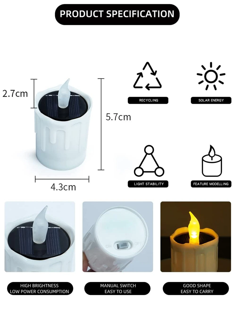 Flickering Solar Tea Light Candles, sem chama, ao ar livre, impermeável, Festa de Natal, Jardim, Home Decor, 6pcs