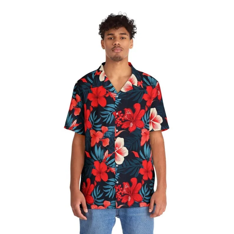 Men's Short Sleeve Shirt Hawaiian Botanical Flower Print Lapel Seaside Button-Down Shirt Top Casual Fashionable Shirts