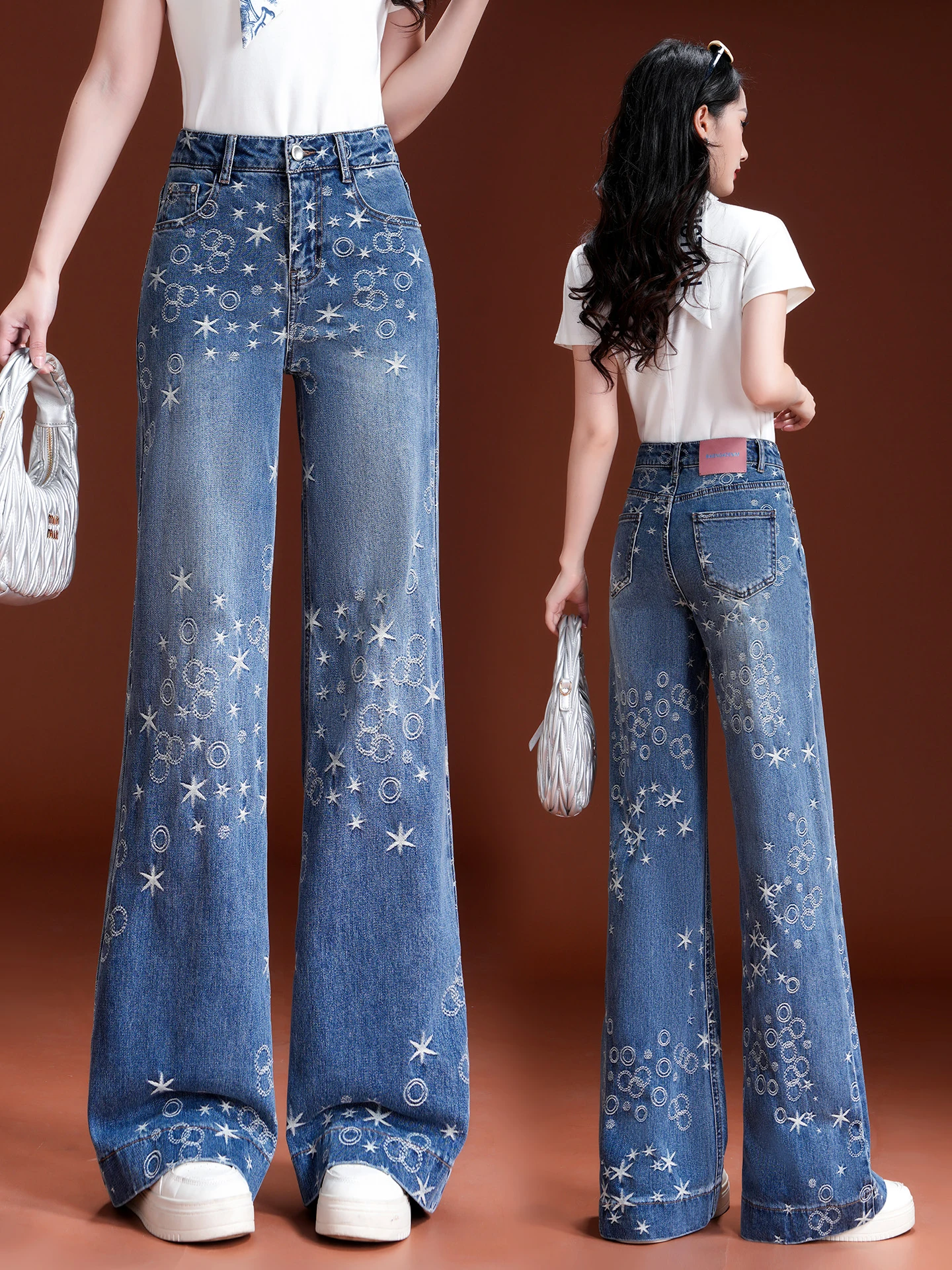 

High Waist Flared Jeans Women's Spring Autumn 2026 New Fashion Popular Embroidered Straight Leg Pants Casual Cotton Polyester...