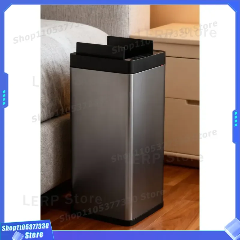 30L Smart Sensor Trash Can Stainless Steel Vertical Bin Automatic Lid Silent Closing Kitchen Waste Basket with Bag Holder