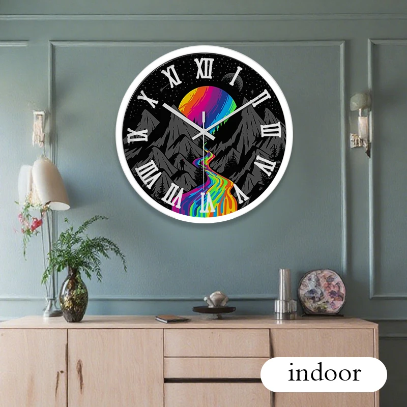Mountain Waterfall Cartoon Round Silent Hanging Wall Clock,Suitable For Living Room,School, Study Room,Bedroom, Children's Gifts