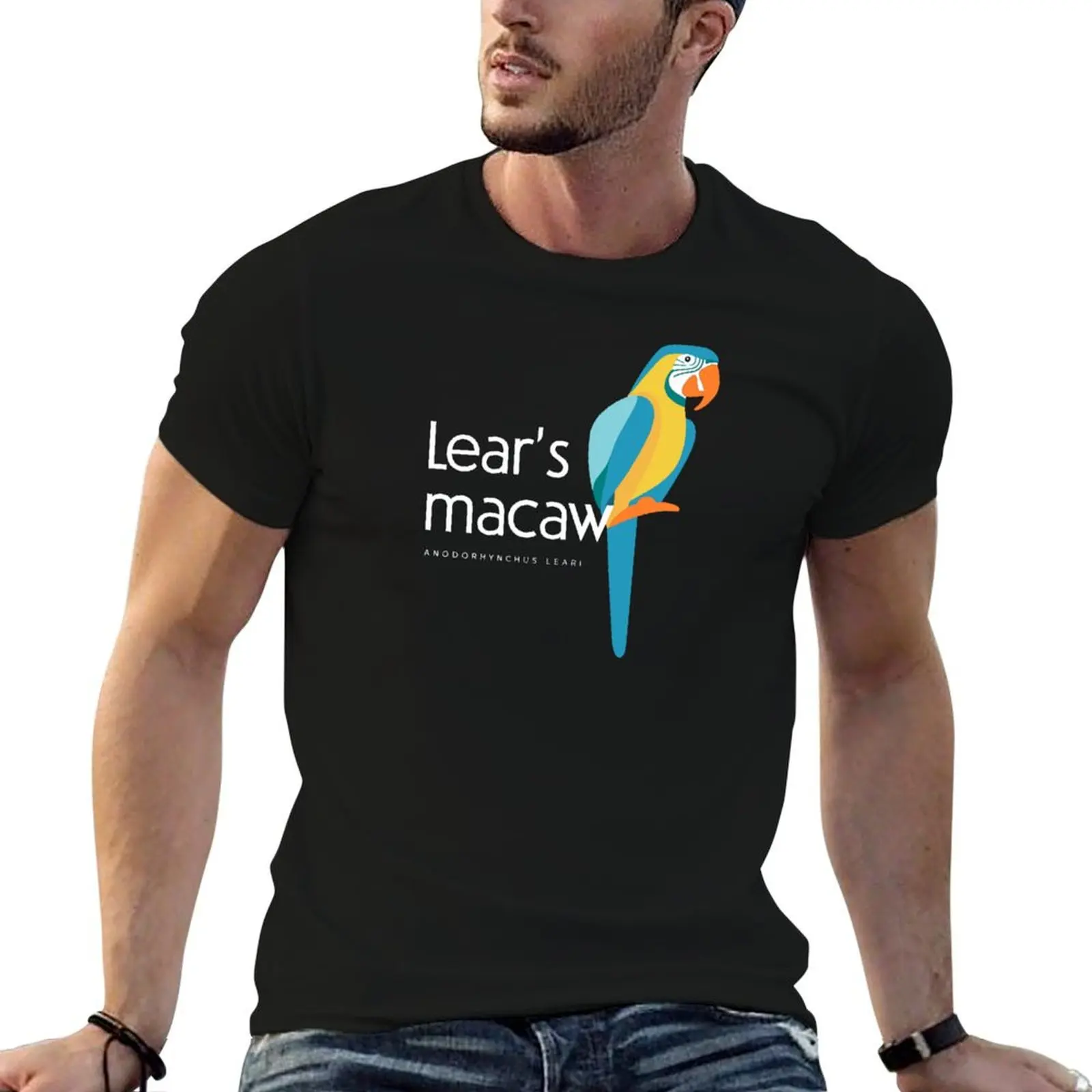T-Shirt Lear's Blue Macaw Splendor, t-shirts graphiques pour hommes, t-shirts amusants pour hommes