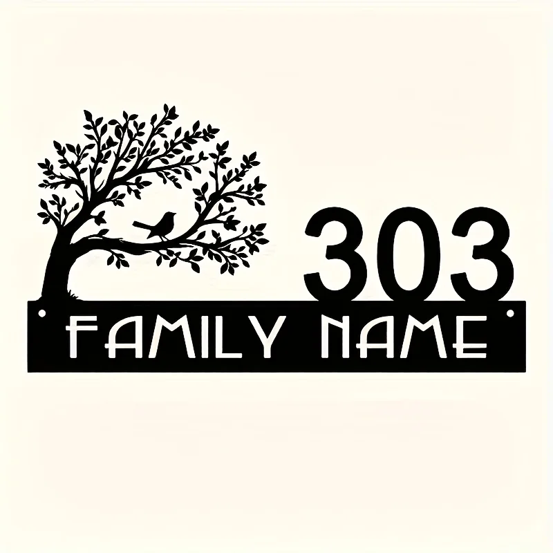 Customizable Tree and Bird Address Logo - Personalized Home Namehouse Number, Rust Resistant Iron Wall Art, Minimalist Silhouett image 5