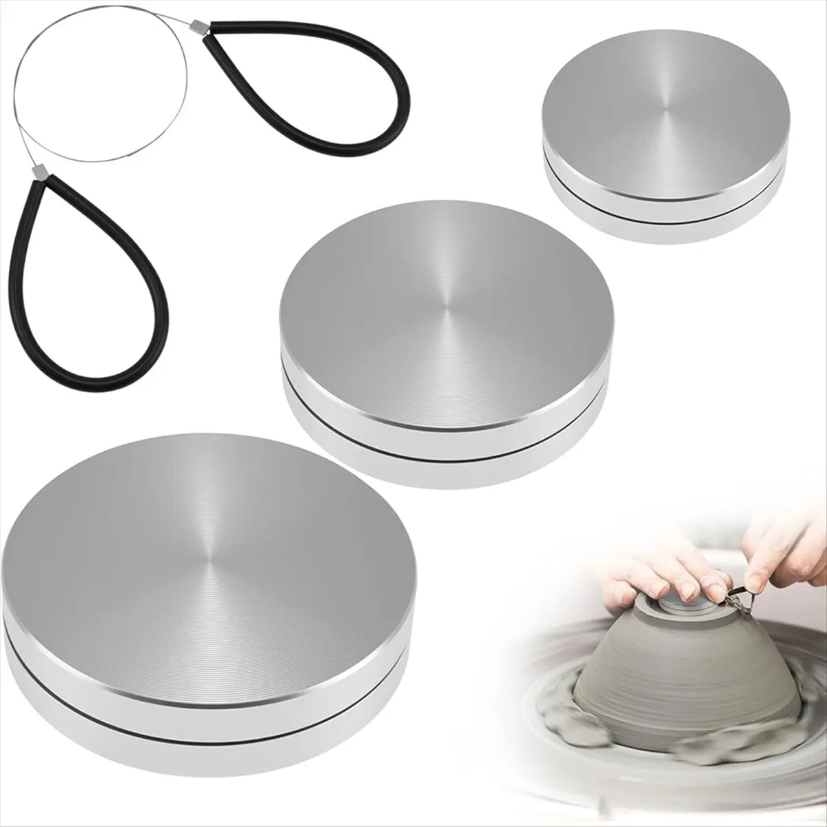 PROMOTION!4 Pcs Ceramic Clay Pottery Throwing Trimming Spinner Tool, 30mm/38mm/45mm Clay Ceramic Rotary Tools with Cutters Wire