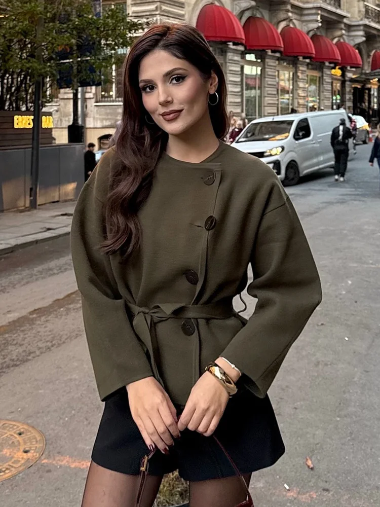 

HH женские осенние свободные вязаные топы однотонные с круглым вырезом и бантом на шнуровке украшения однобортный женский модный кардиган с длинными рукавами 2025