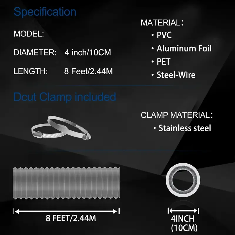 BAVAGREEN Flexible Exhaust Hose 100 mm Diameter PVC Aluminum Vent Ducting Pipe Air Hose for Kitchen HAVC Fan , Grow Tents