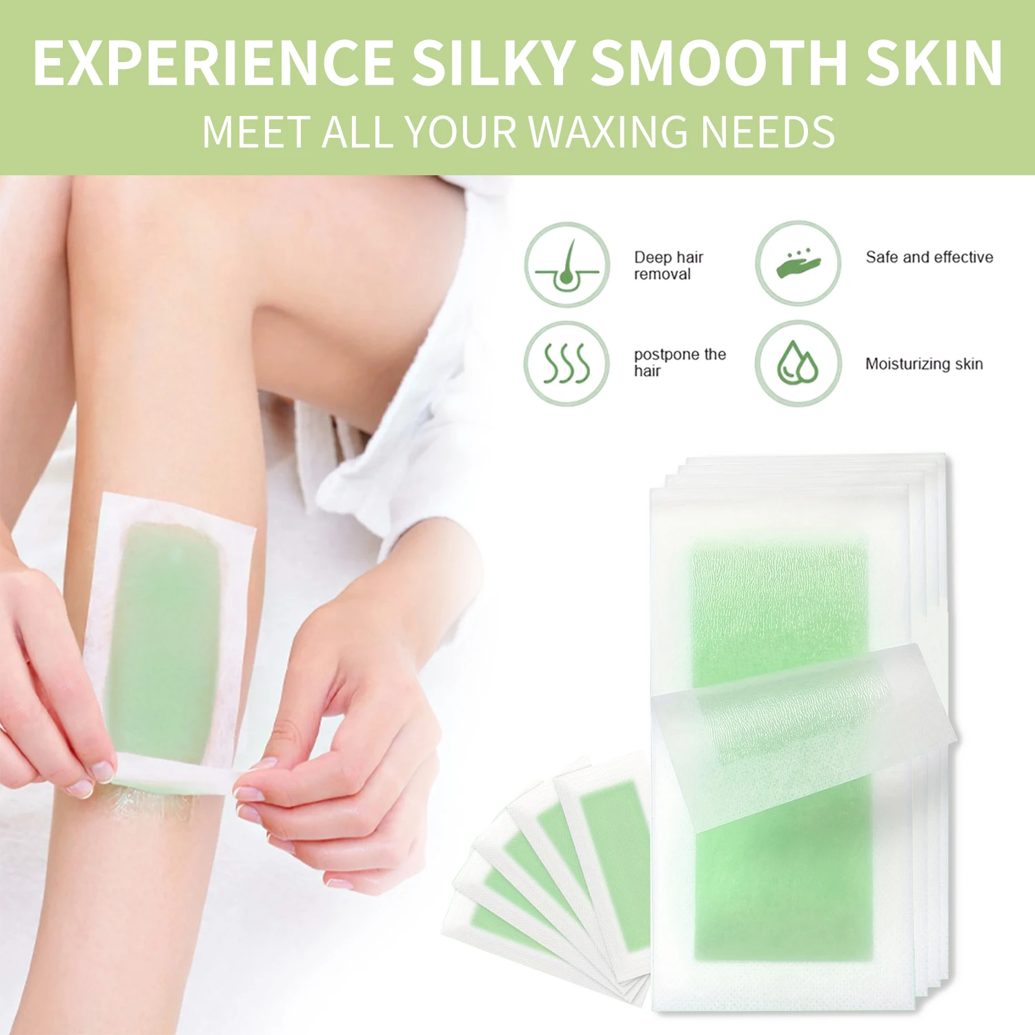 6/20 قطعة من شرائط شمع إزالة الشعر، ورق شمع بارد للوجه والذراع والساق والجسم، صديق للبشرة، يدوم طويلاً، للجنسين، معتمد