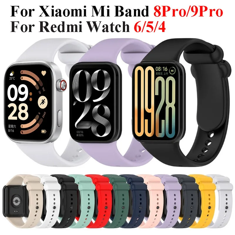 Silikonarmband für Xiaomi Mi Band 9Pro 8Pro Offizielles Uhrenarmband Armband Herren Damen Armband für Redmi Watch 6 5 4 Correa