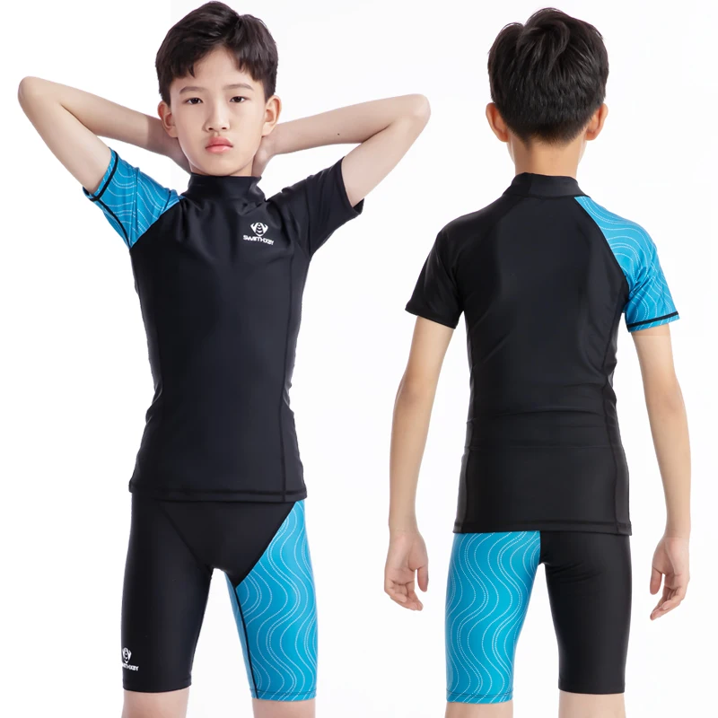 

Kids Short Sleeve WaterProof Professional Athletic Surfing Beach SwimWear Boys'One Piece Quick-Dry Sports Bathing SwimSuit