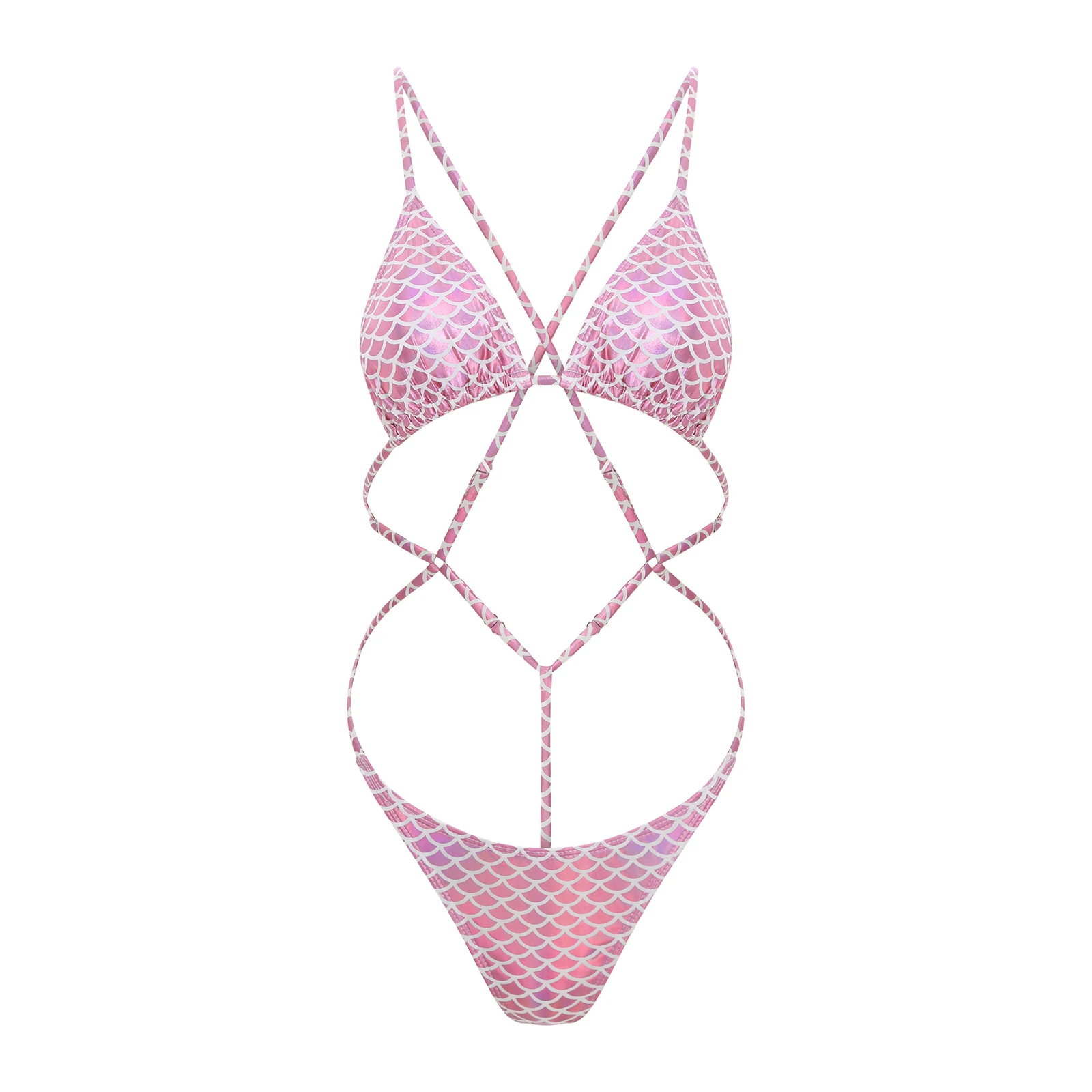 Dames eendelig metallic glanzend kant-up bodysuit brutaal badpak badpak backless bikini strandkleding voor zwembad strandfeest