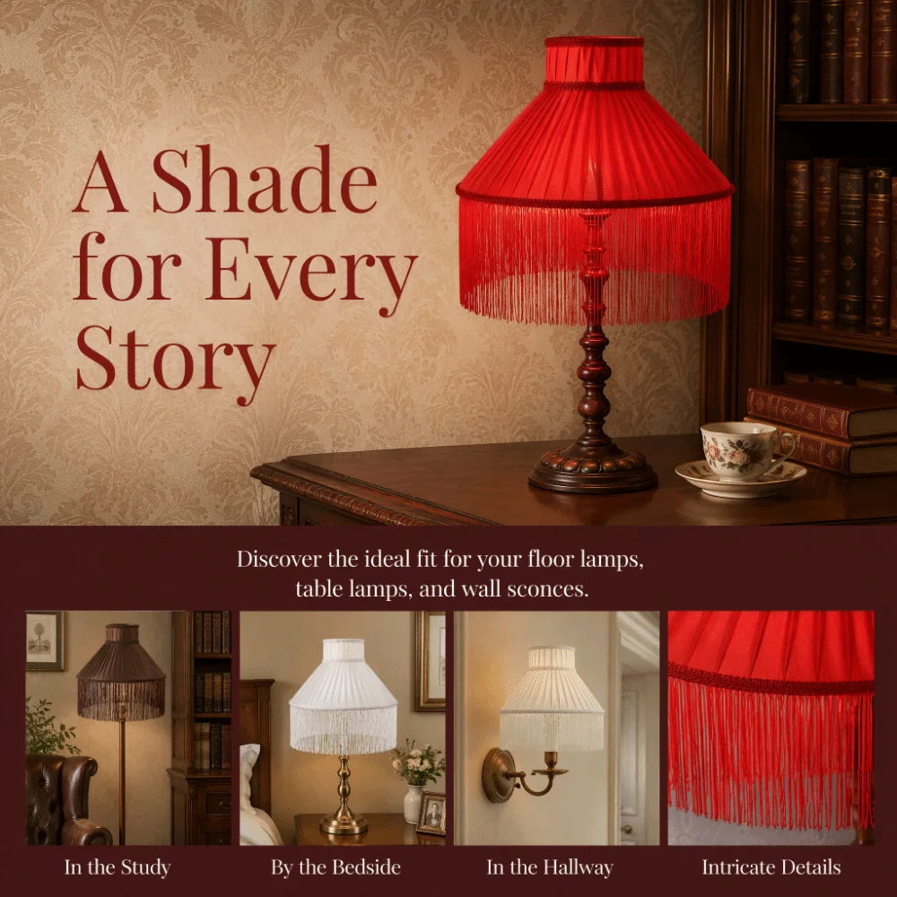20CM 25CM 30CM Fabric Lampshade European-style Easy To Replace Tassels E27 Lampshade Premium Feel Vintage Style Retro Lampshade