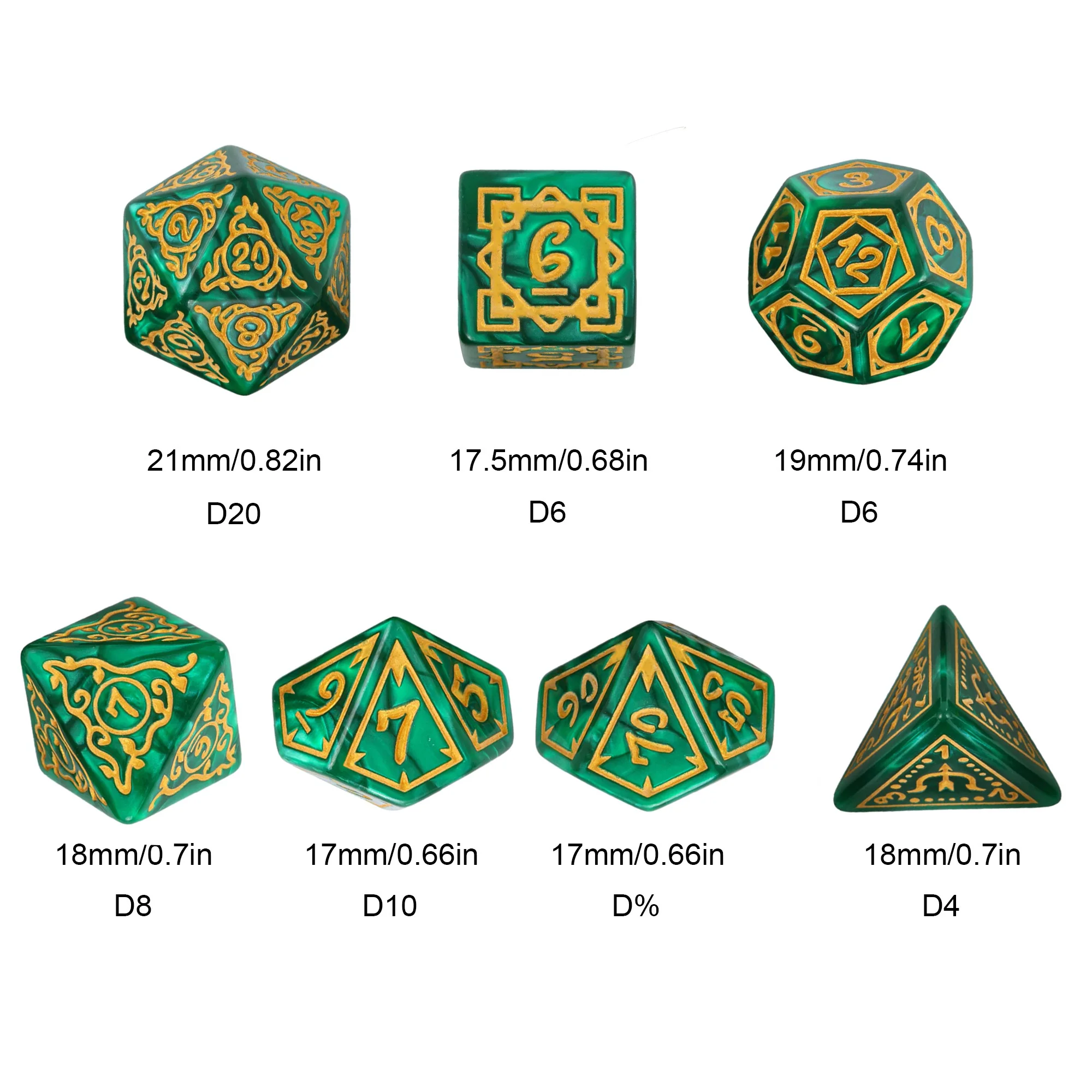 Poludie 7Pcs/Set New Dice Set Druid Green Marbled D4~D20 DND Polyhedral Dice for Role Playing Dice Board Game D&D