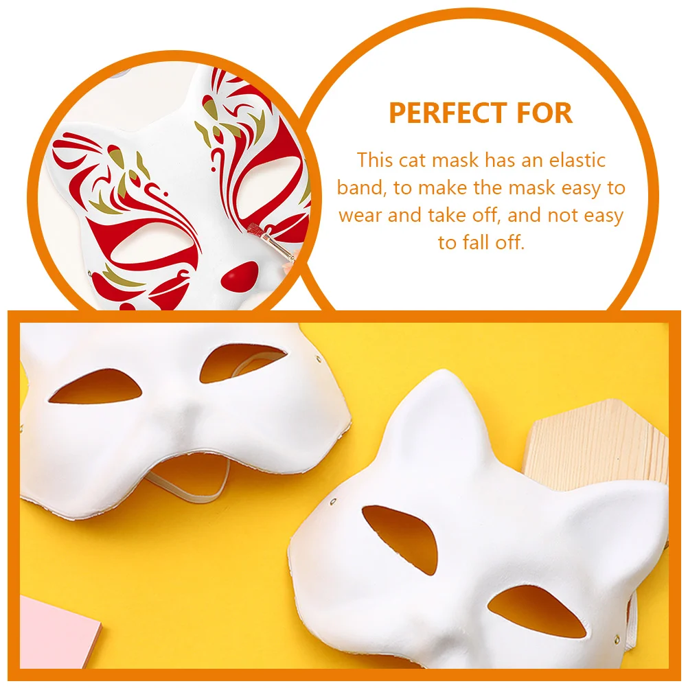 Kitsune Hand Painted Mask Halloween Party DIY Blank Half Face White Cat For Women