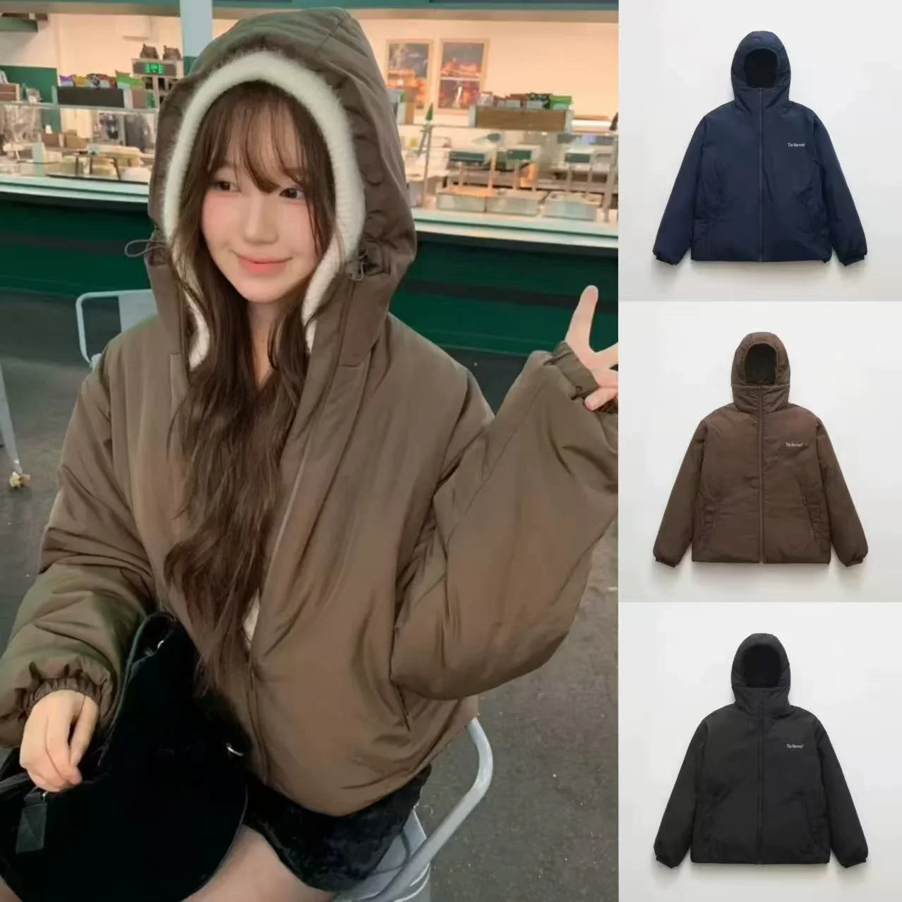 

East Gate the Barnet Eight Milk Casual Hooded Zipper Cotton Jaet Loose Fit Versatile Outerwear Long Sve Commute Sle