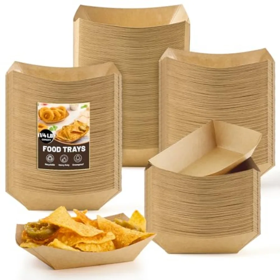 Mini Paper Food Trays, /4, Pack, Disposable Small, Bulk, Brown Kraft Paper Food Boats, Serving Baskets, For Nachos Snacks Fries