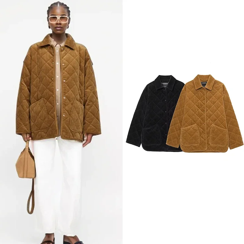 New Women's Autumn Jackets Coats Fashion Diamond Lattice Thick Warm Women's Jackets Chic Loose Street Elegant Youth Coats