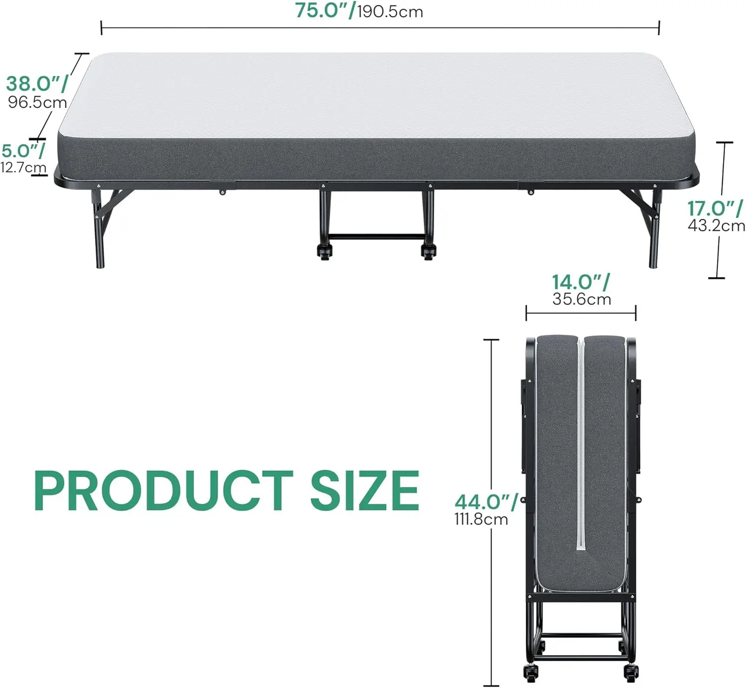 Twin Folding with Mattress, 75