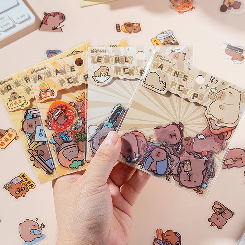 50Pcs Cute Cartoon Capybara Stickers For Women Girls Kawaii Guinea Stickers Diary Scrapbooking Decoration Stickers