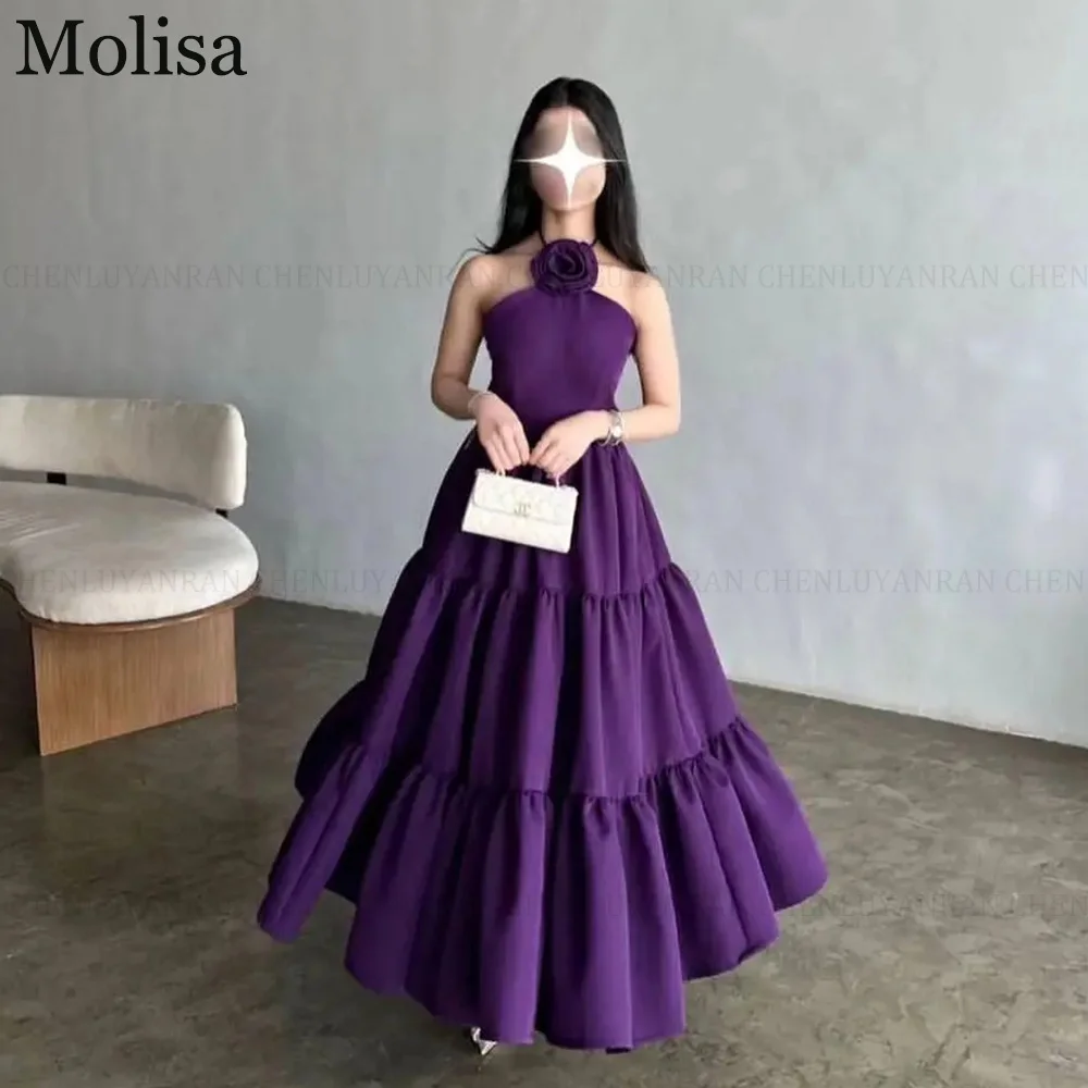 

MOLISA Vintage Purple Sleeveless Prom Dresses Halter Neck Formal Occasion Dresses 2024 Long Flower Evening Gowns فساتين الحفلات