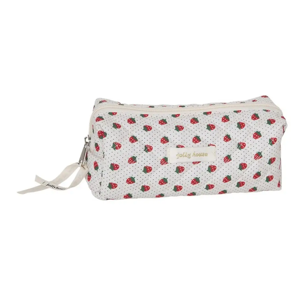 Estuche de bolígrafo Floral elegante de gran capacidad, bolsa de almacenamiento de papelería con diseño de gato fresa, bolsa de lápiz labial de maquillaje INS desmontable