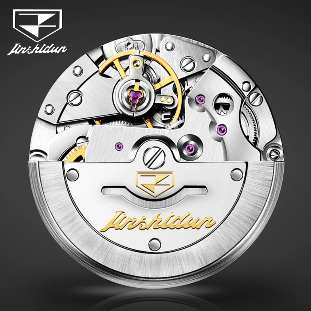 JSDUN 8959 Business Mechanical Watch Gift Stainless Steel Watchband Round-dial Wristwatch Week Display Calendar