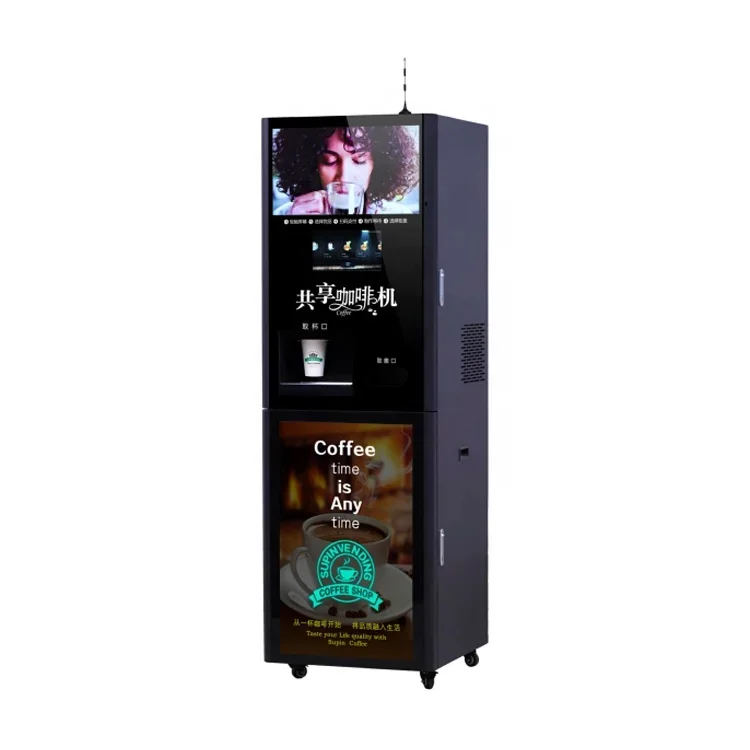 Hybrid self-service coffee vending machine (freshly ground + instant + espresso) hot and cold dual temperature