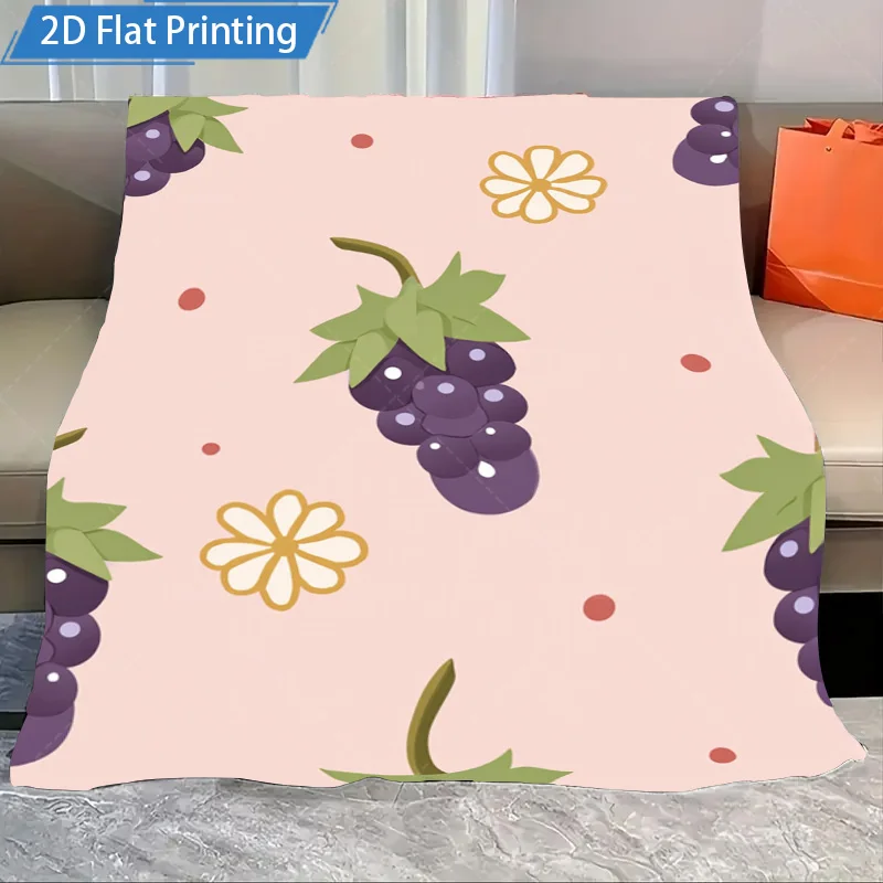 1pc Flannel Blanket Cute Grape Print Fleece Blanket Soft Cozy Throw for Living Room or Bedding Decorative Home Textile