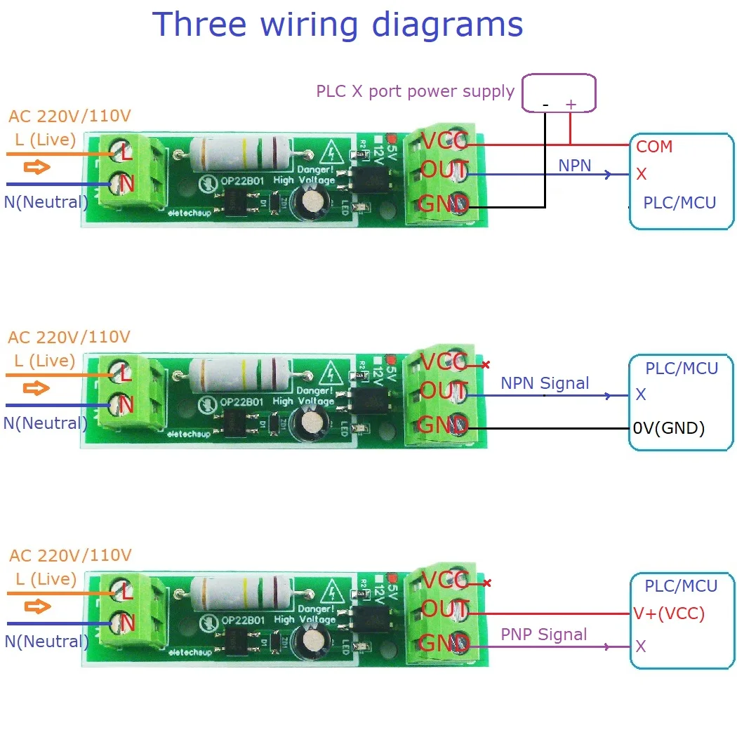 AC 110V 220V to 3.3V 5V 12V 24V High-Quality Voltage Signal Detection Module Power ON/OFF Alarm Board for PLC RS485 IO Module