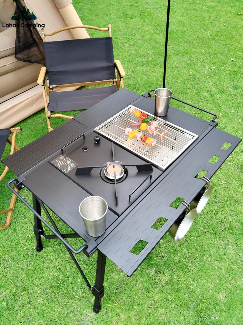 Lohascamping Folding Camping IGT table  Lightweight Backpack roll table multifunctional adjustable leg Desktop burner bbq table