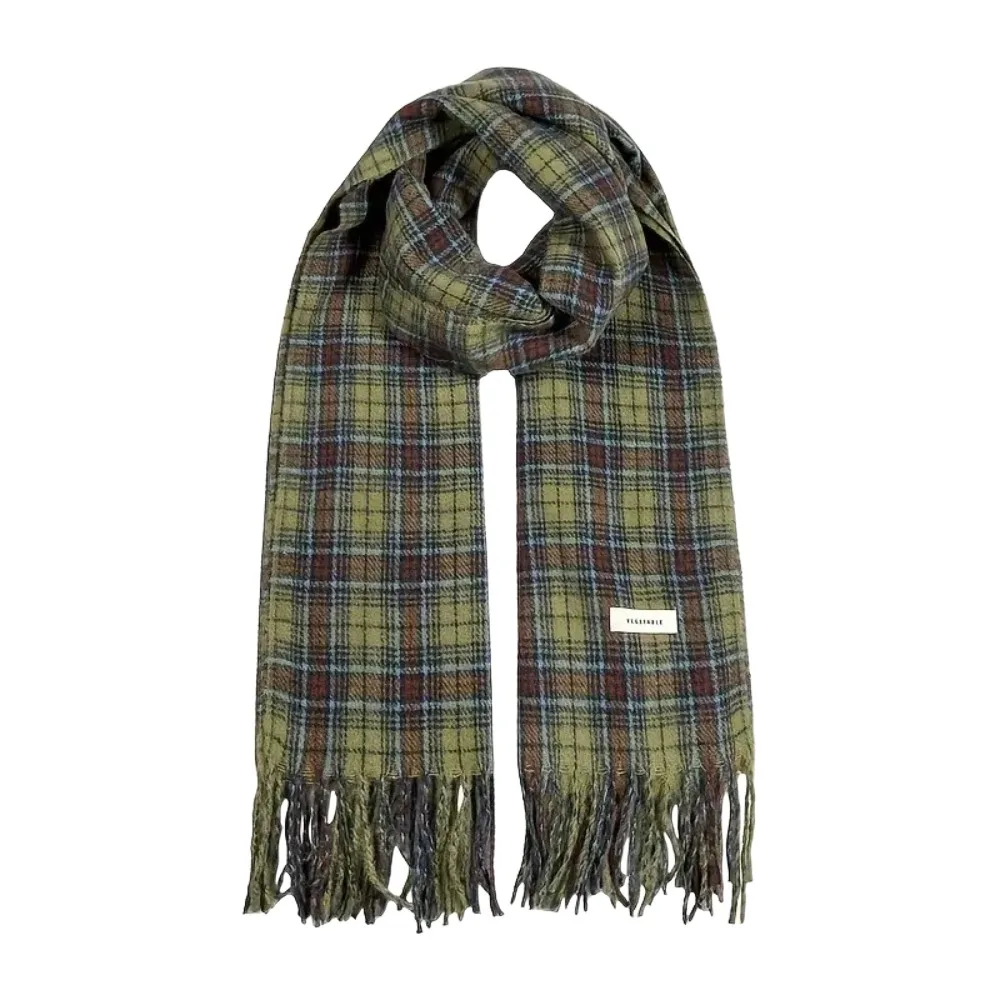 

Simple Tassel Plaid Wool Scarf Plush Retro Green Long Shawl Cashmere Shawl Korean Style Scarves Cape Wraps Women/Men