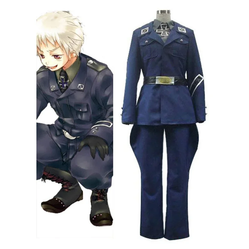 Ainclu Anime Axis Powers Hetalia Gilbert Beilschmidt Costume Military Uniform Halloween Carnival Outfit Customize Kid Adult Size