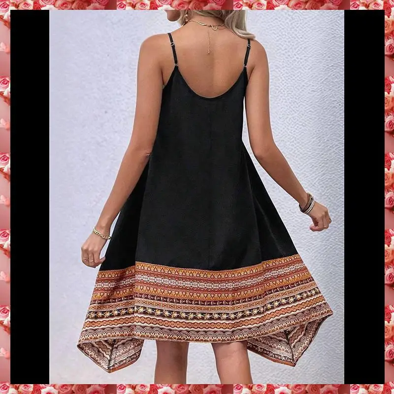 Długa sukienka damska w stylu boho Color Block Hawaii Flowy Spaghetti Strap Dresses