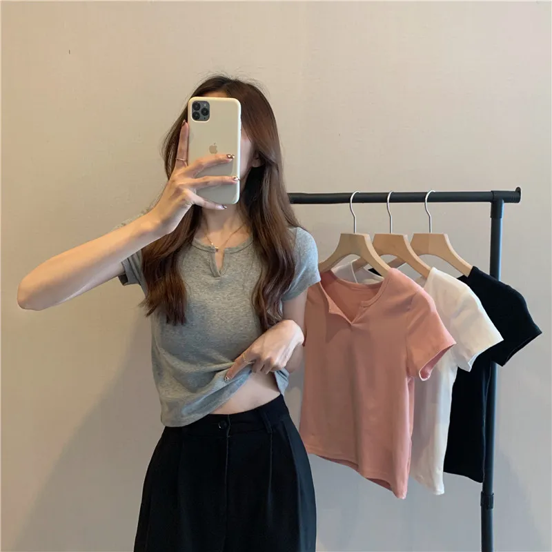 Summer T Shirt Women 2022 Short Design Show Hilum Spice Ladies T-shirt Short Sleeves One Undertakes Female Tee Tshirts AYX415