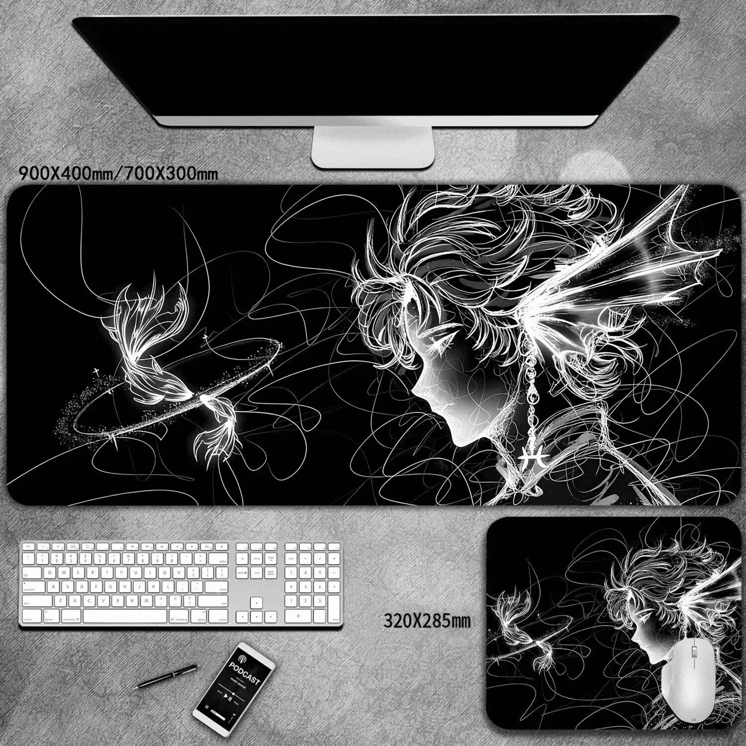 Zodiac constellation mouse pad, dirt-resistant, anti-slip, gaming keyboard pad, oversized three-dimensional desk pad