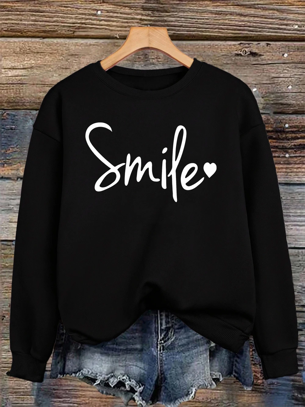 تضيء الحب مع ابتسامة البلوز المرأة فضفاضة رياضي هوديس الصوف الدافئة Crewneck القمم الشتاء ملابس مريحة #4